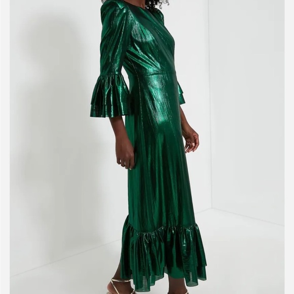 Pomander Place Lilith Dress-Emerald Green Crinkle Lurex-Women’s S & M-Formal-NEW - Picture 2 of 16